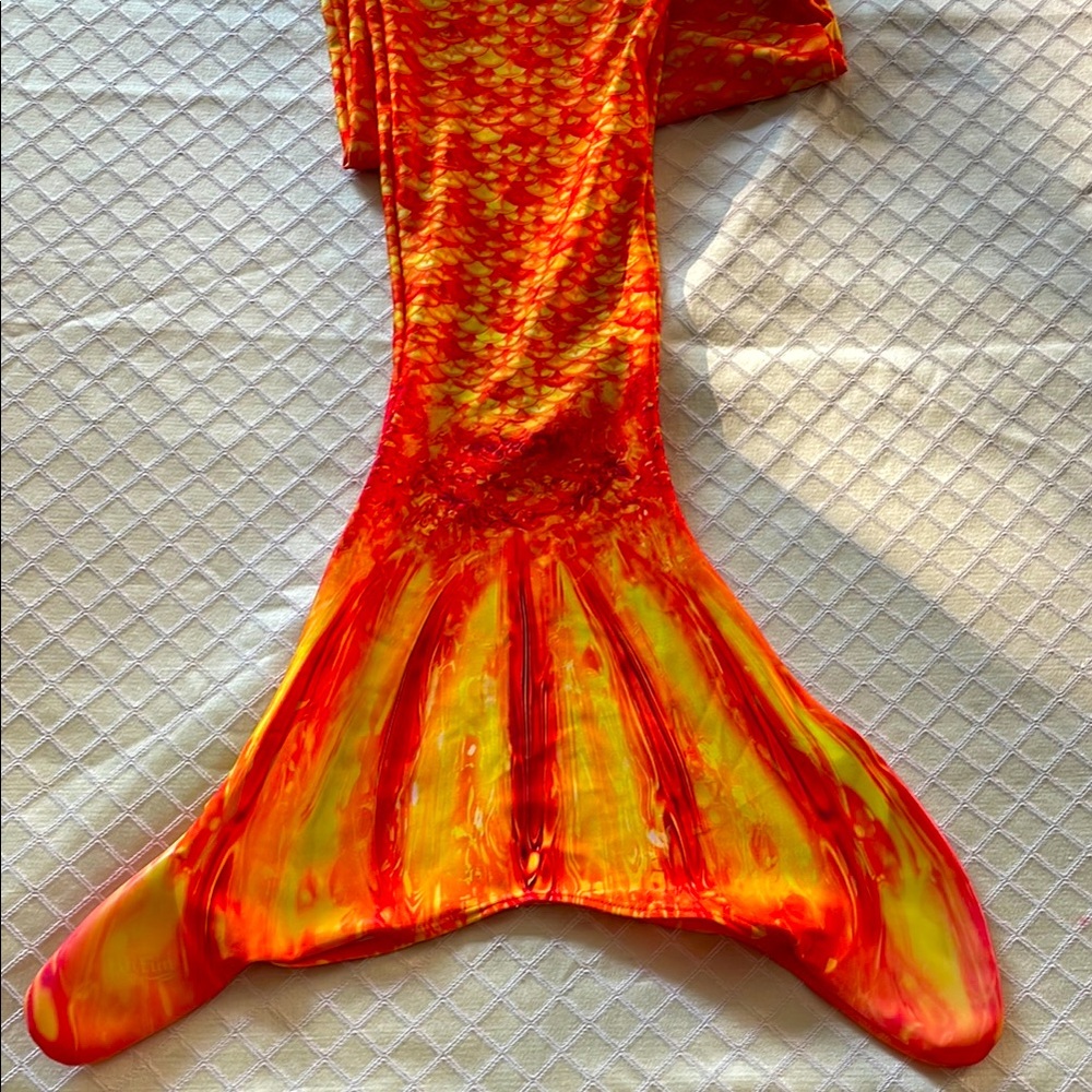 Kids Mermaid Swim One Piece - Vibrant Orange and Yellow